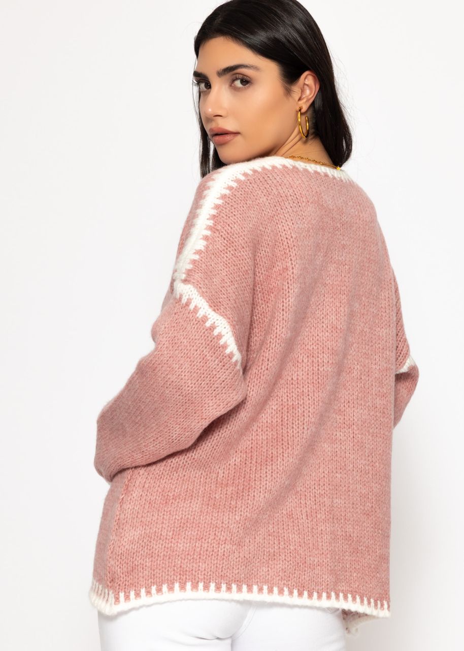 Strickjacke mit kontrastierenden Blenden - altrosa