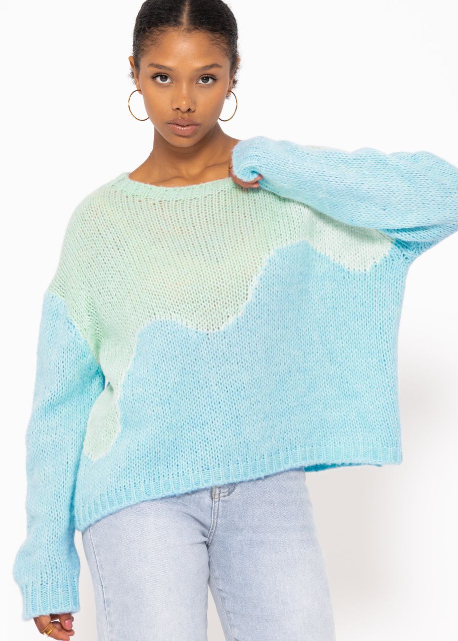 Zweifarbiger Strickpullover - hellblau-pastellgrün