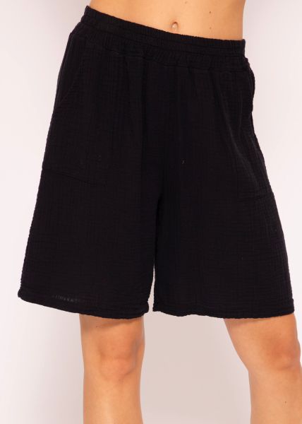 Musselin Bermuda-Shorts, schwarz
