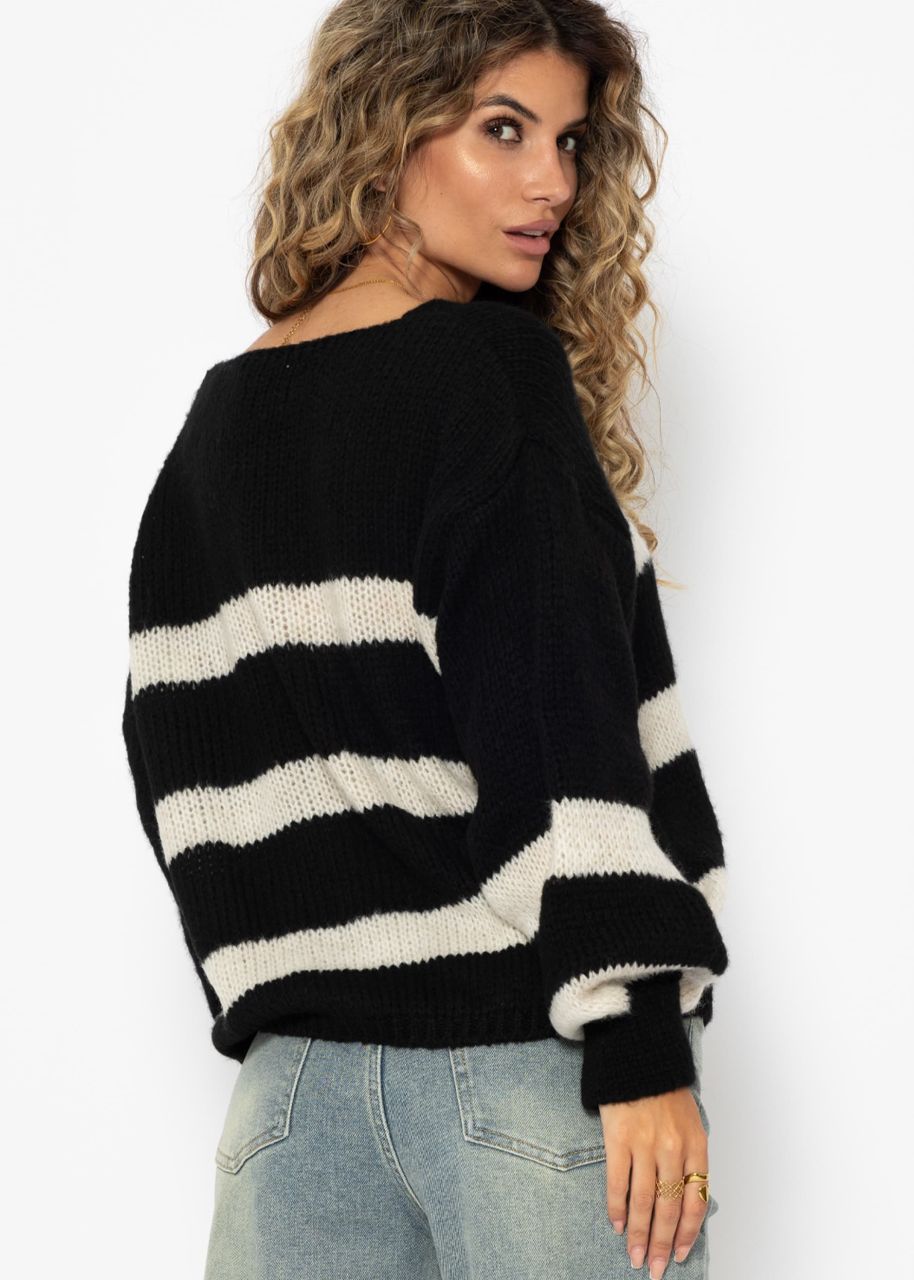 Pullover mit offwhite Streifen - schwarz