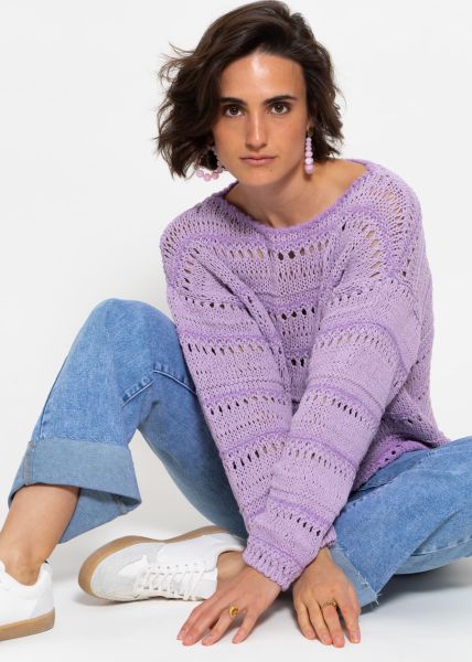 Pullover mit Ajour Muster - lila-violett