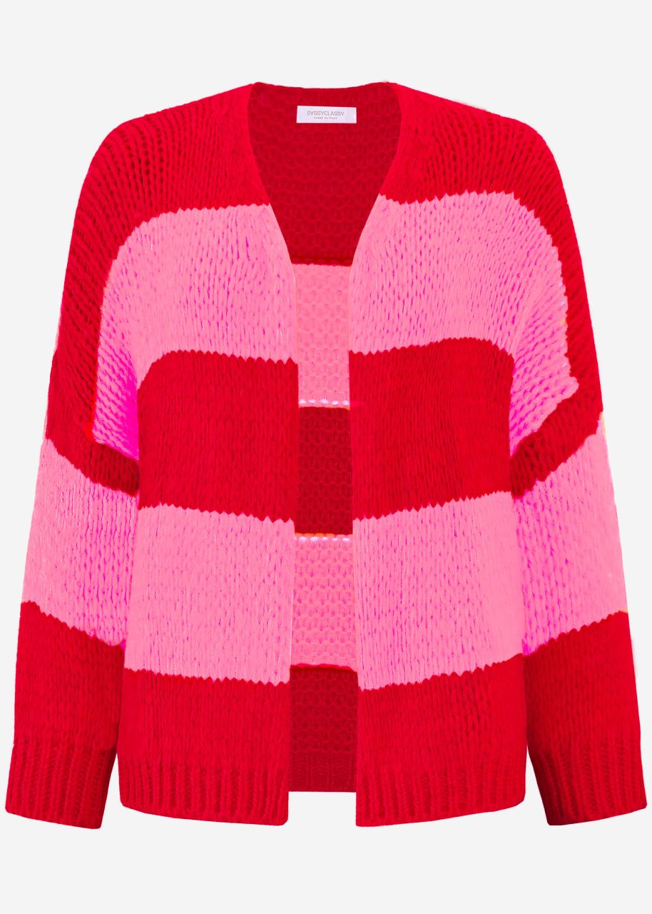 Gestreifter oversize Cardigan - rot-pink