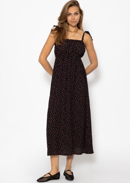 Trägerkleid mit Blümchen-Print - schwarz