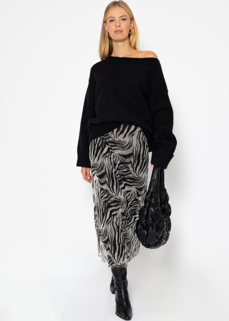 Ausgestellter Mesh Rock mit Zebra Print - hellgrau