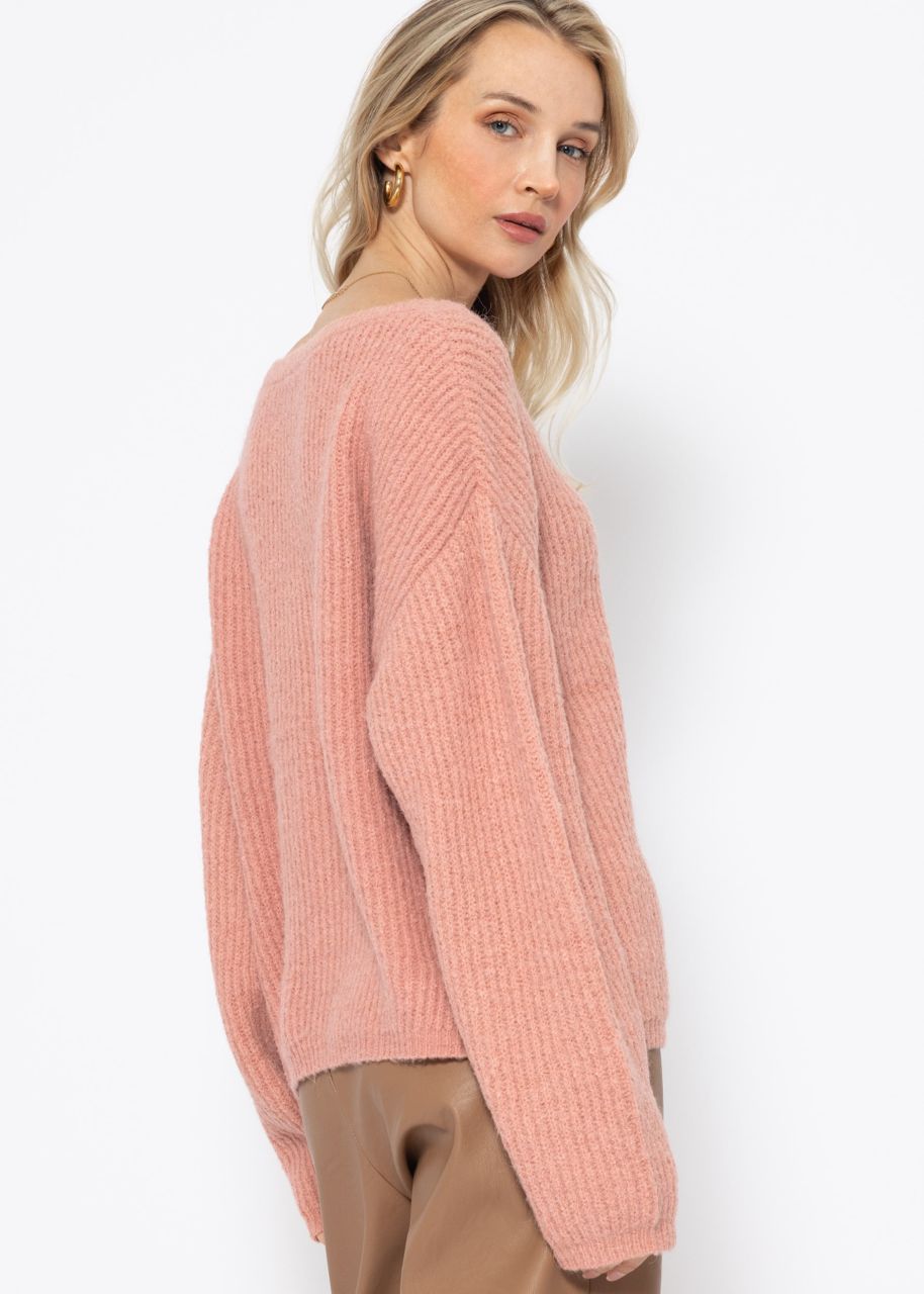 Gerippter Pullover mit Rundhalsausschnitt - altrosa