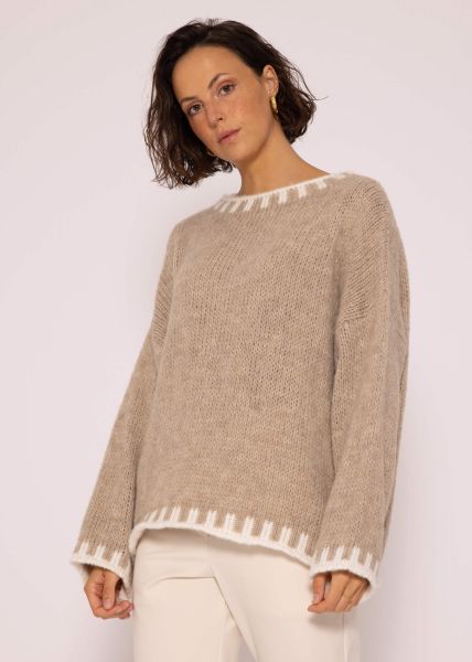Pullover mit offwhite Details, beige
