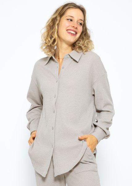 Oversize Waffelpiqué Bluse - taupe