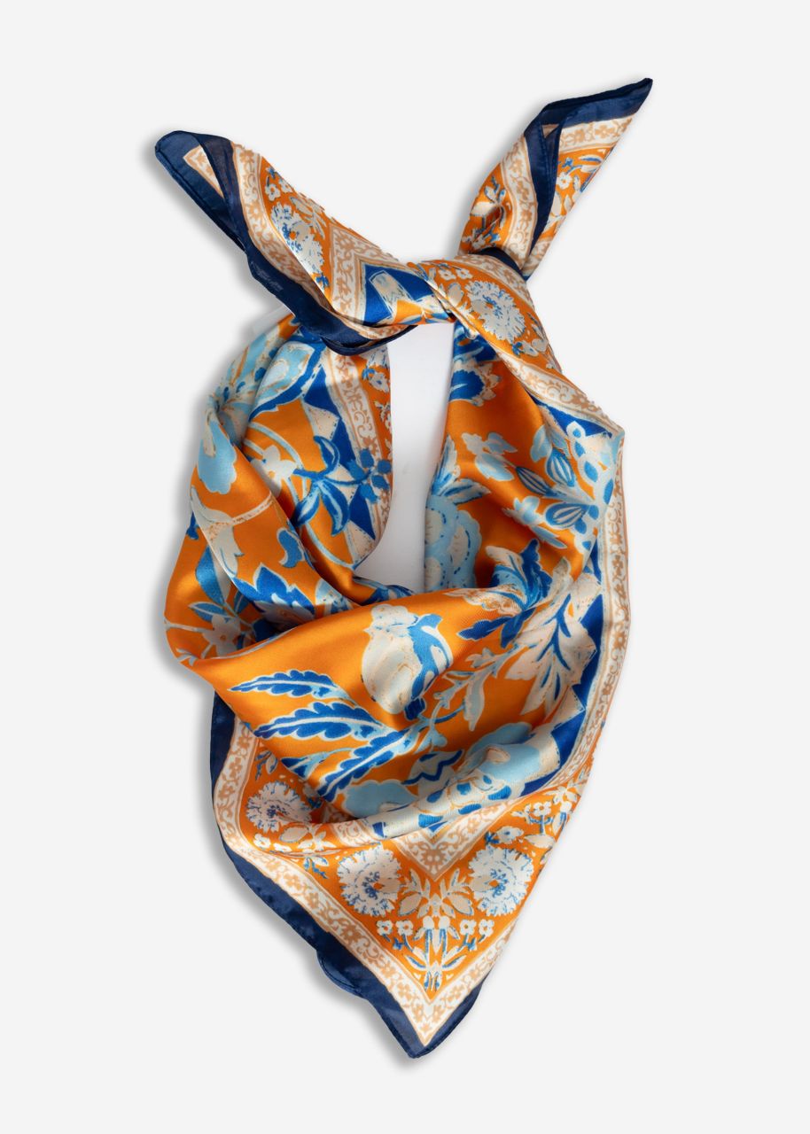 Halstuch mit floralem Muster - orange-blau