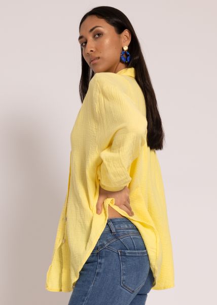 Musselin Bluse oversize, kurz, gelb