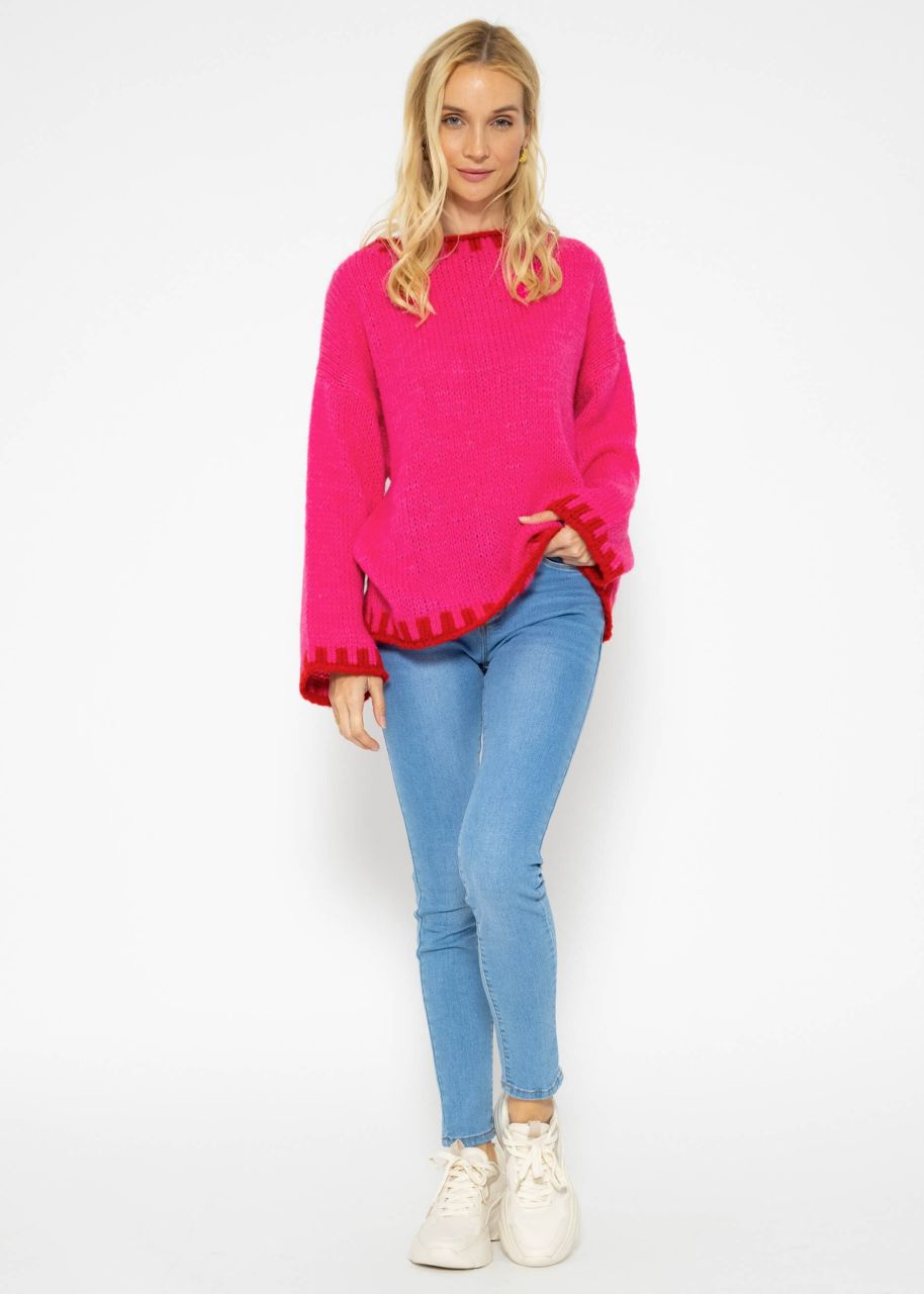 Pullover mit rotfarbenen Details - pink