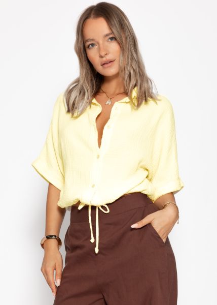 Musselin Bluse mit Zugband - buttergelb