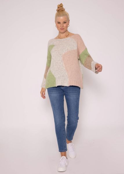 Pullover mit Color-Blocking, rosa-beige-grau-grün