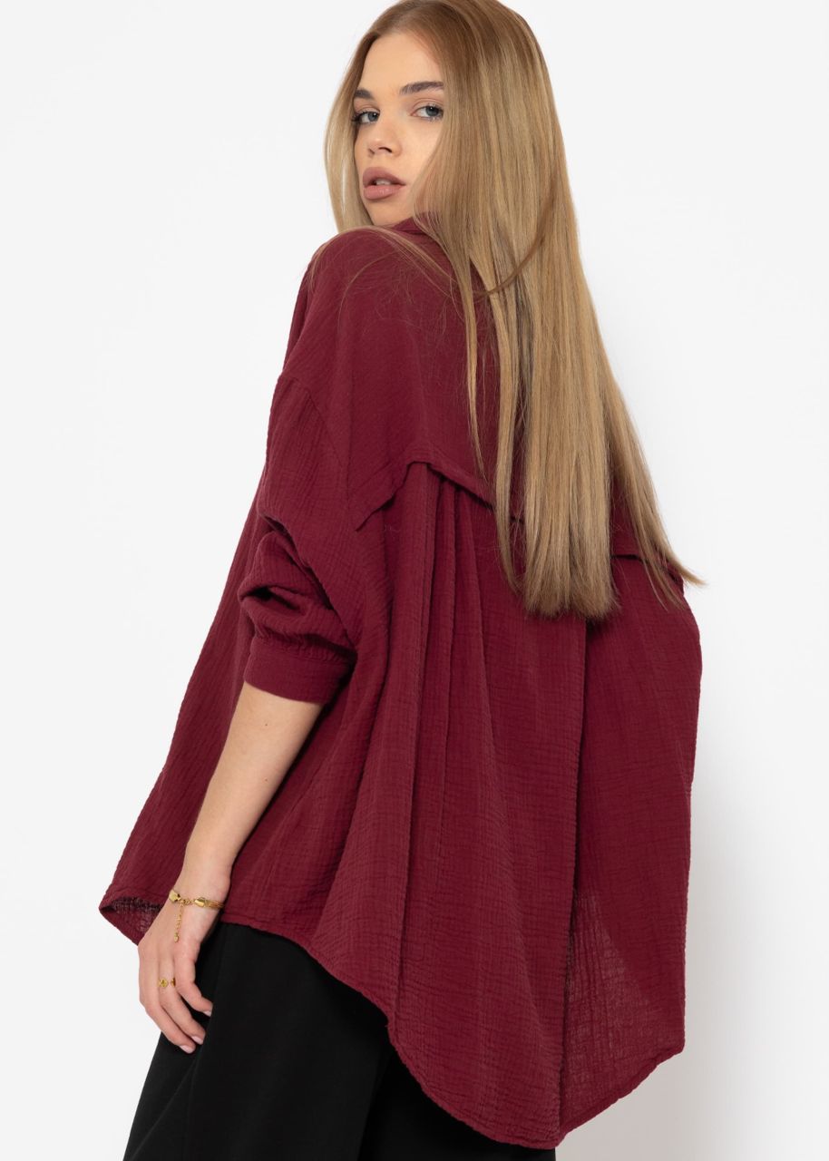 Musselin Bluse oversize, kurz, dunkelrot