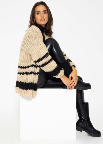 Strick Cardigan mit schwarzen Streifen - beige