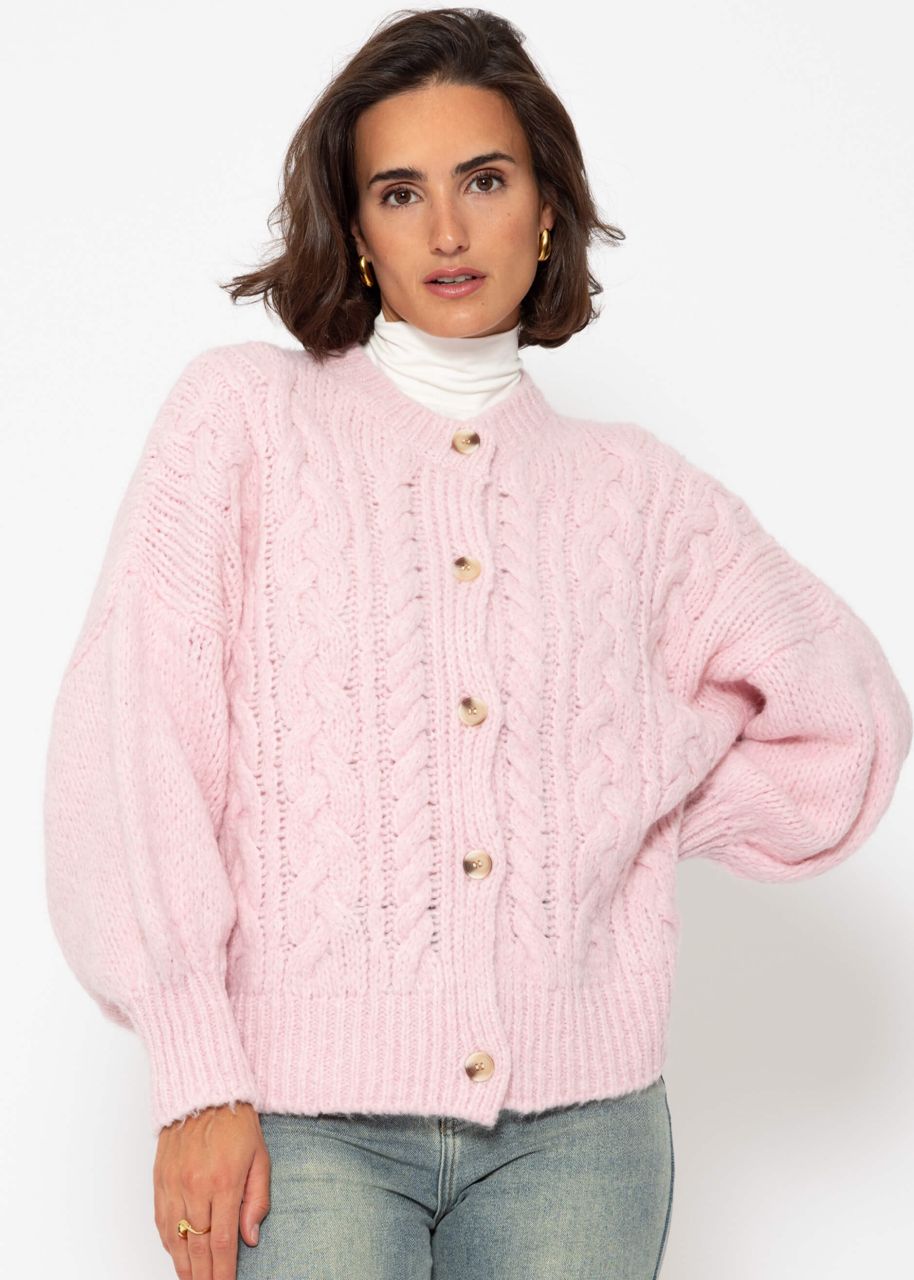 Super flauschige Strickjacke mit Zopfmuster - rosa