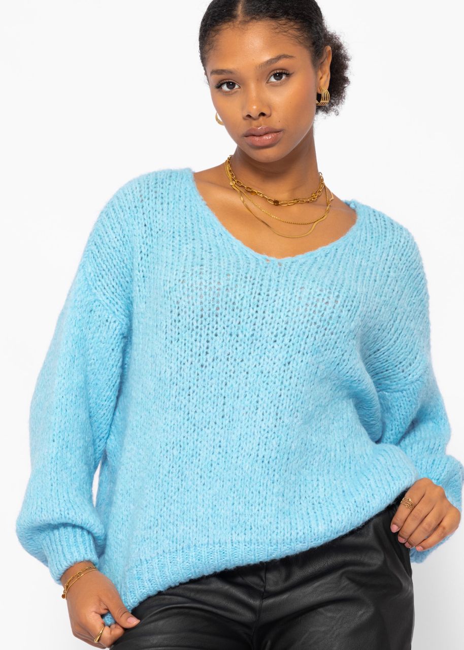 Oversize Pullover mit V-Ausschnitt - eisblau