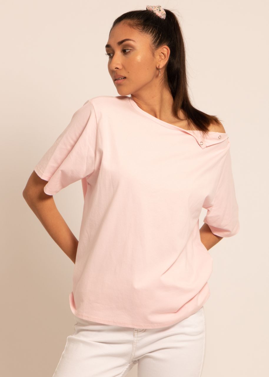 Oversize T-Shirt mit Druckknöpfen, rosa