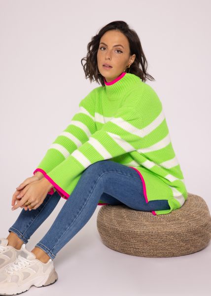 Ultra oversize Streifen-Pullover, grün/offwhite