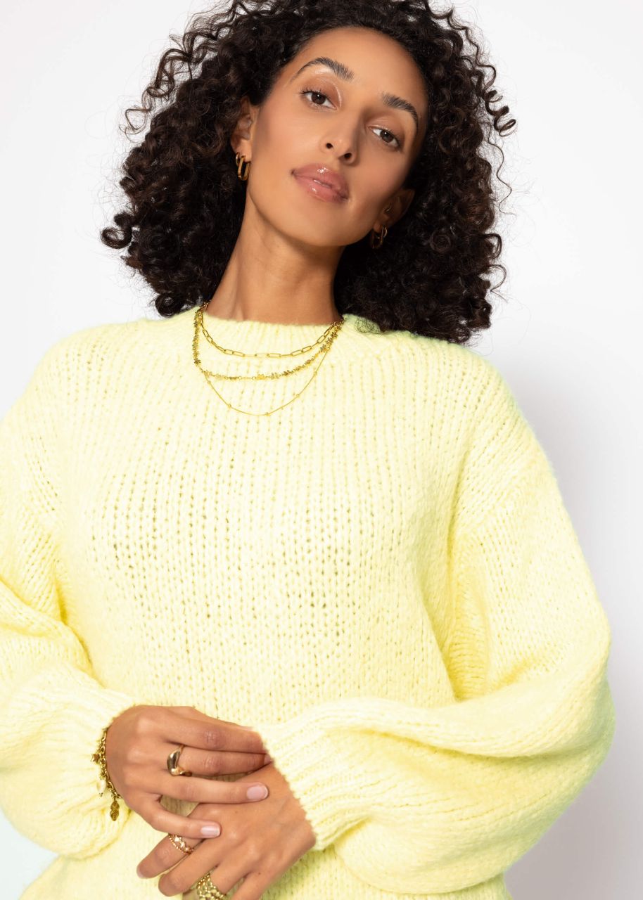 Oversize Pullover mit Rundhals-Ausschnitt - gelb