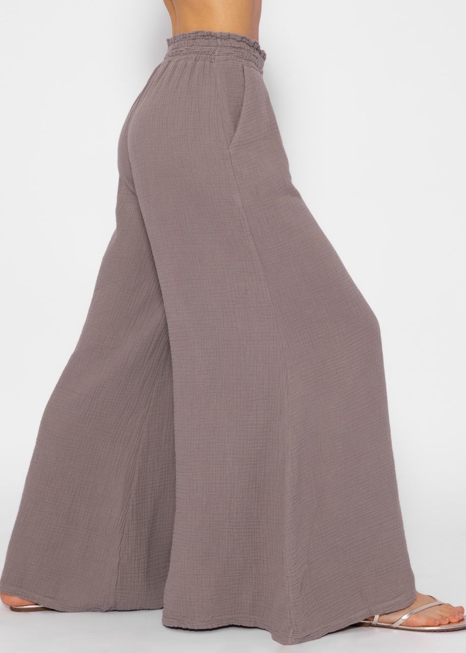 Musselin Pants mit weitem Bein - taupe