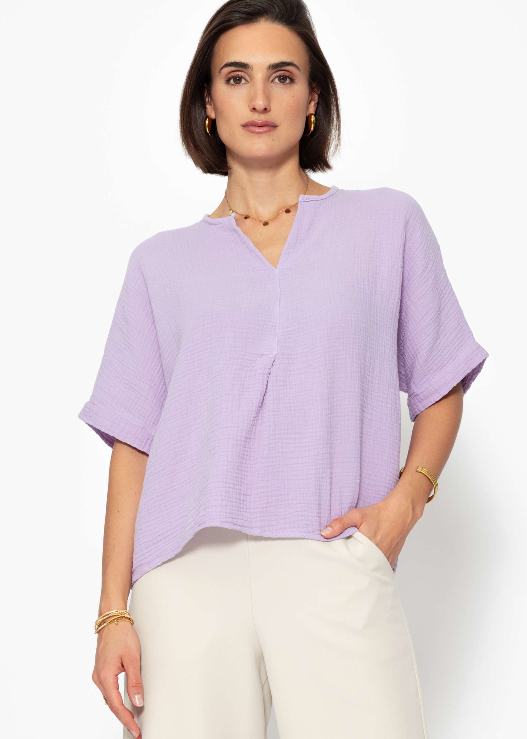 Oversize Musselin Shirt - flieder