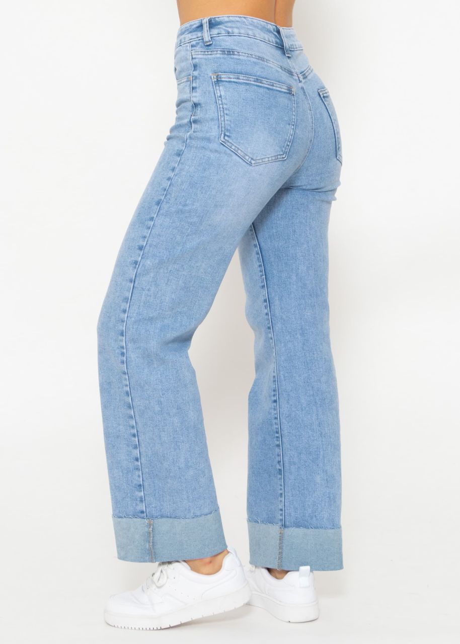 Highwaist-Jeans mit geradem Bein - hellblau