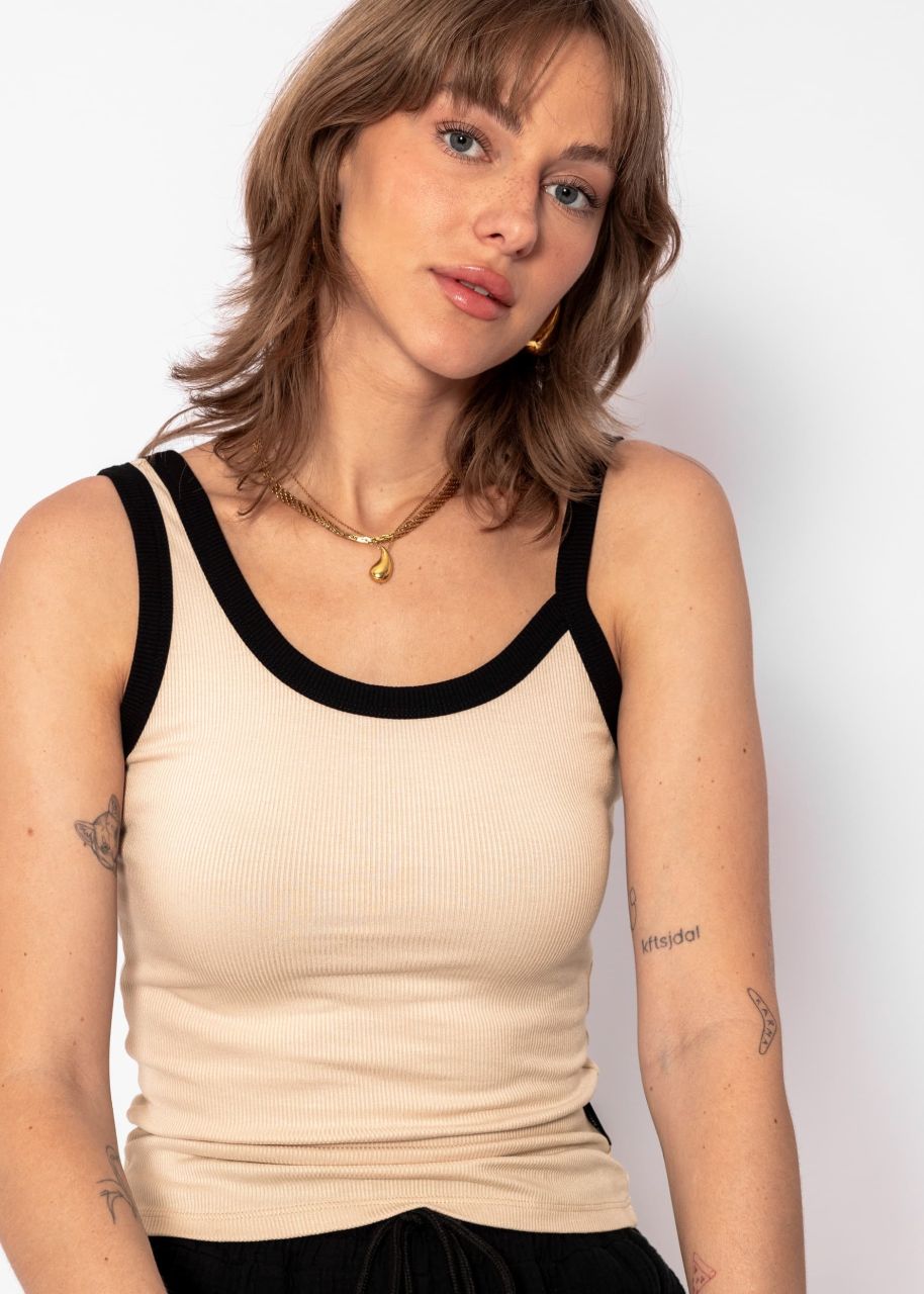 Asymmetrisches Tank Top mit schwarzen Blenden - beige