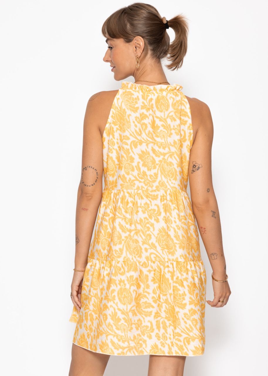 Kurzes Sommerkleid mit Blumenprint - gelb