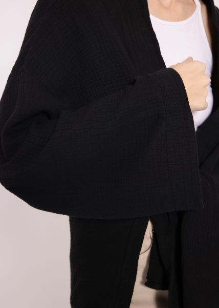 Musselin Kimono mit Seitenschlitze, schwarz