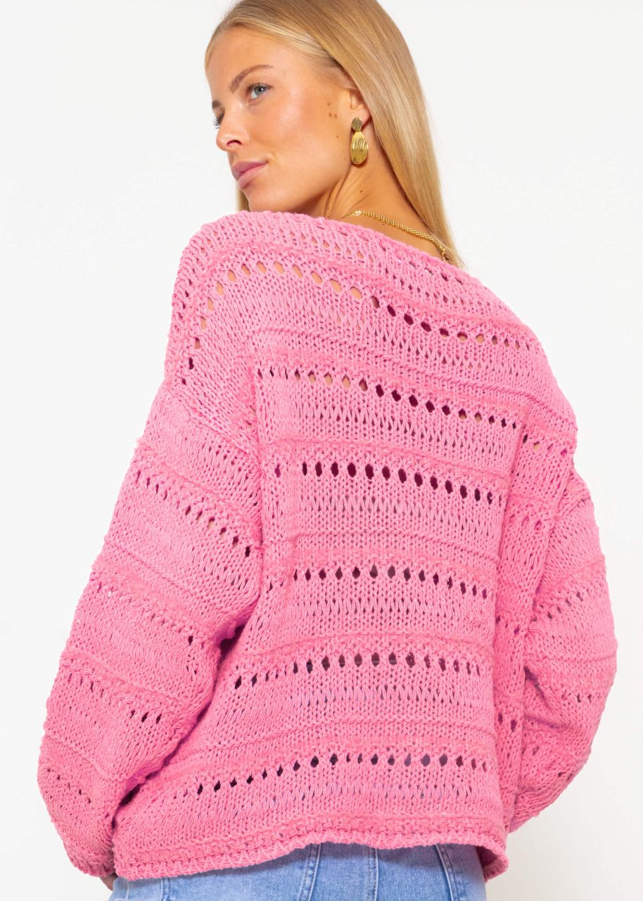Pullover mit Ajour Muster - rosa