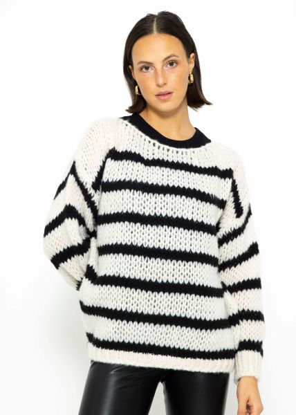 Oversize Pullover mit schwarzen Streifen - offwhite