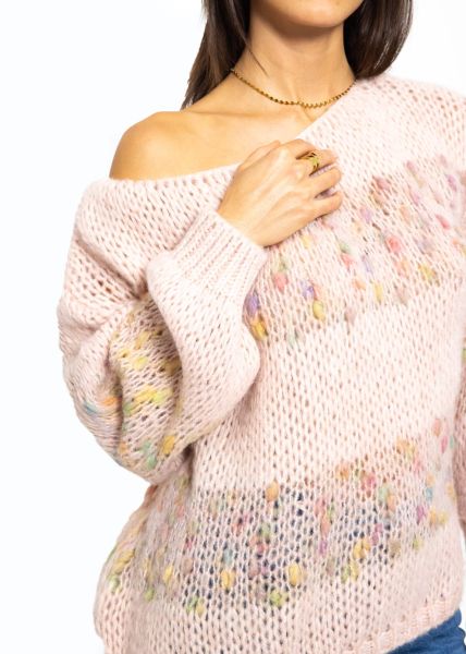 Oversize Pullover mit Blockstreifen - rosa