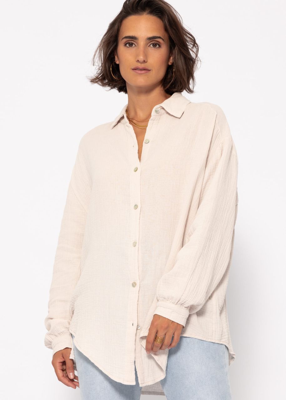 Musselin Bluse oversize, kurz, hellbeige