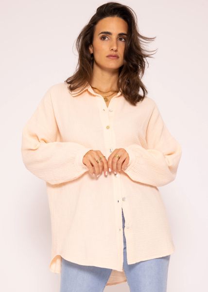 Musselin Bluse mit abgerundetem Saum, apricot