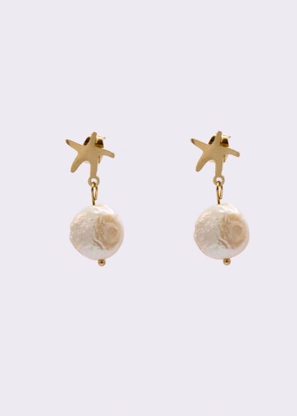 Ohrstecker mit Seestern und Perle, gold