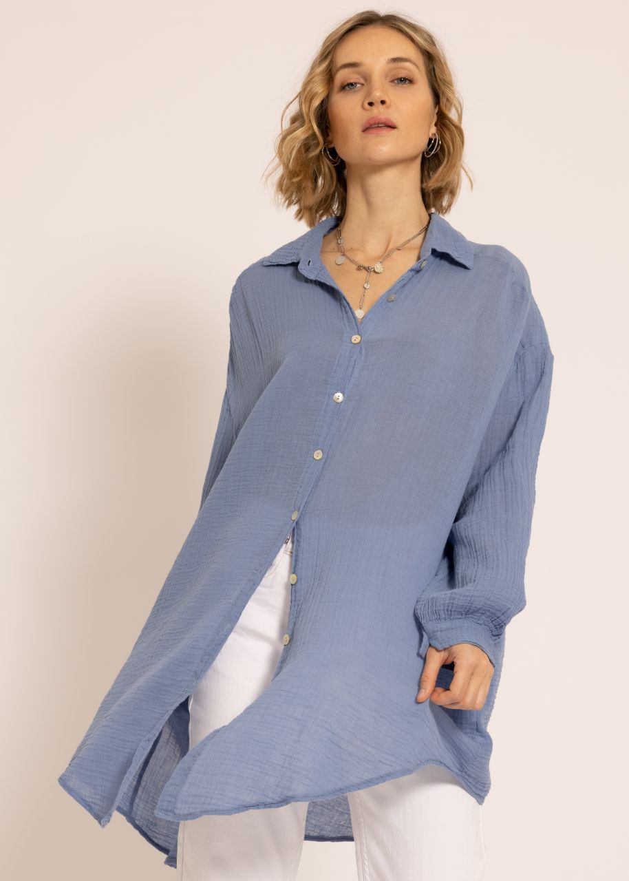 Ultra oversize leicht transparentes Blusenhemd, blau