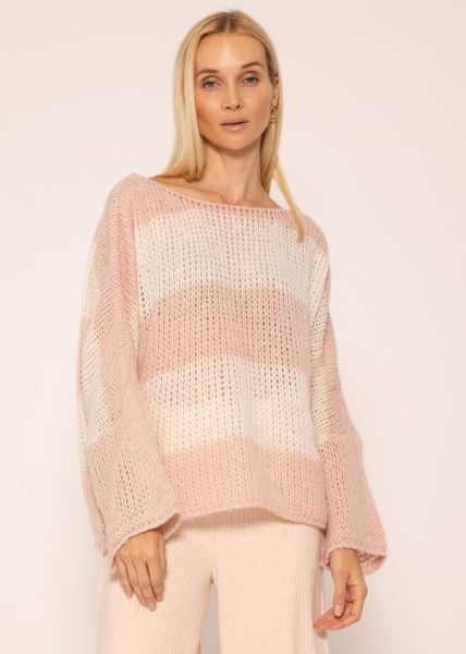 Locker gestrickter oversize Pullover - rosa-offwhite