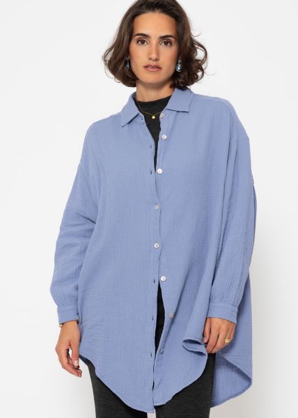 Musselin Bluse oversize, blau