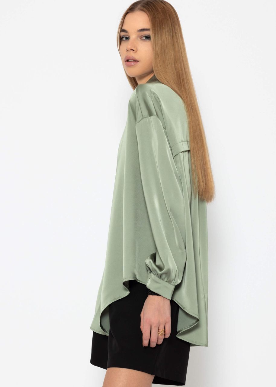 Oversize Satin Bluse - salbeigrün