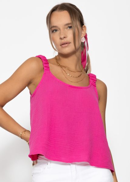 Musselin Top mit gerafften Trägern - pink