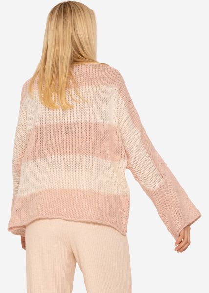 Locker gestrickter oversize Pullover - rosa-offwhite