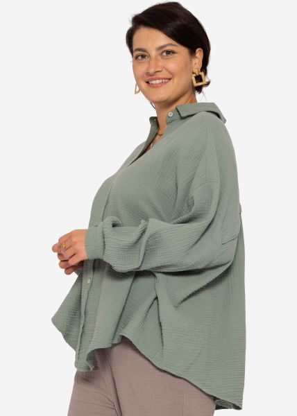 Curvy Musselin Bluse oversize, kurz - grün