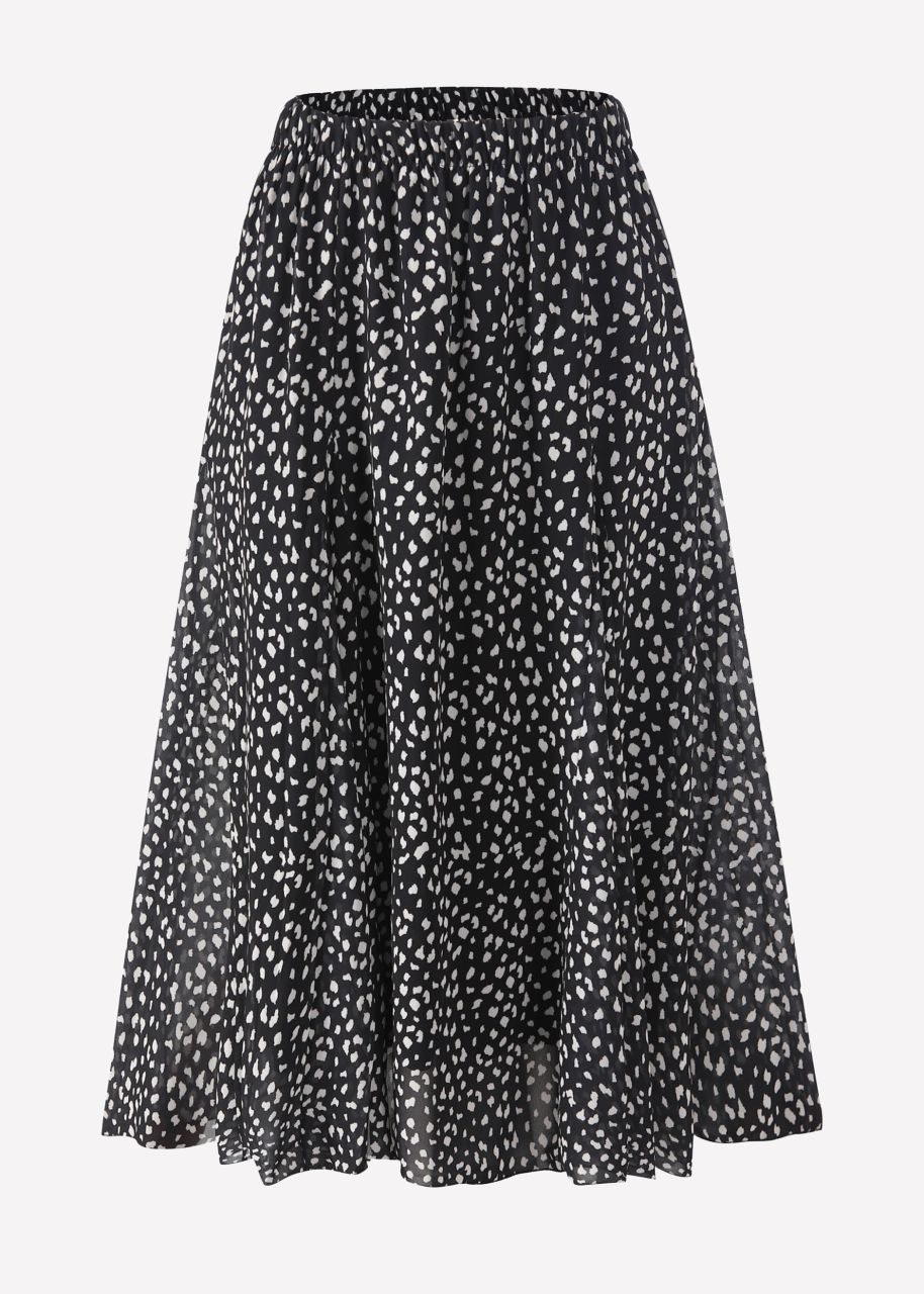 Langer Chiffon Rock mit Print - schwarz