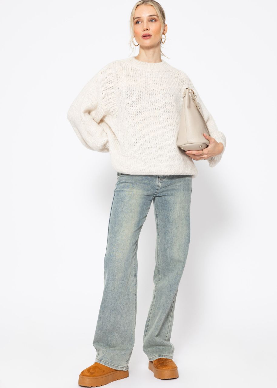 Oversize Pullover mit Rundhals-Ausschnitt - offwhite