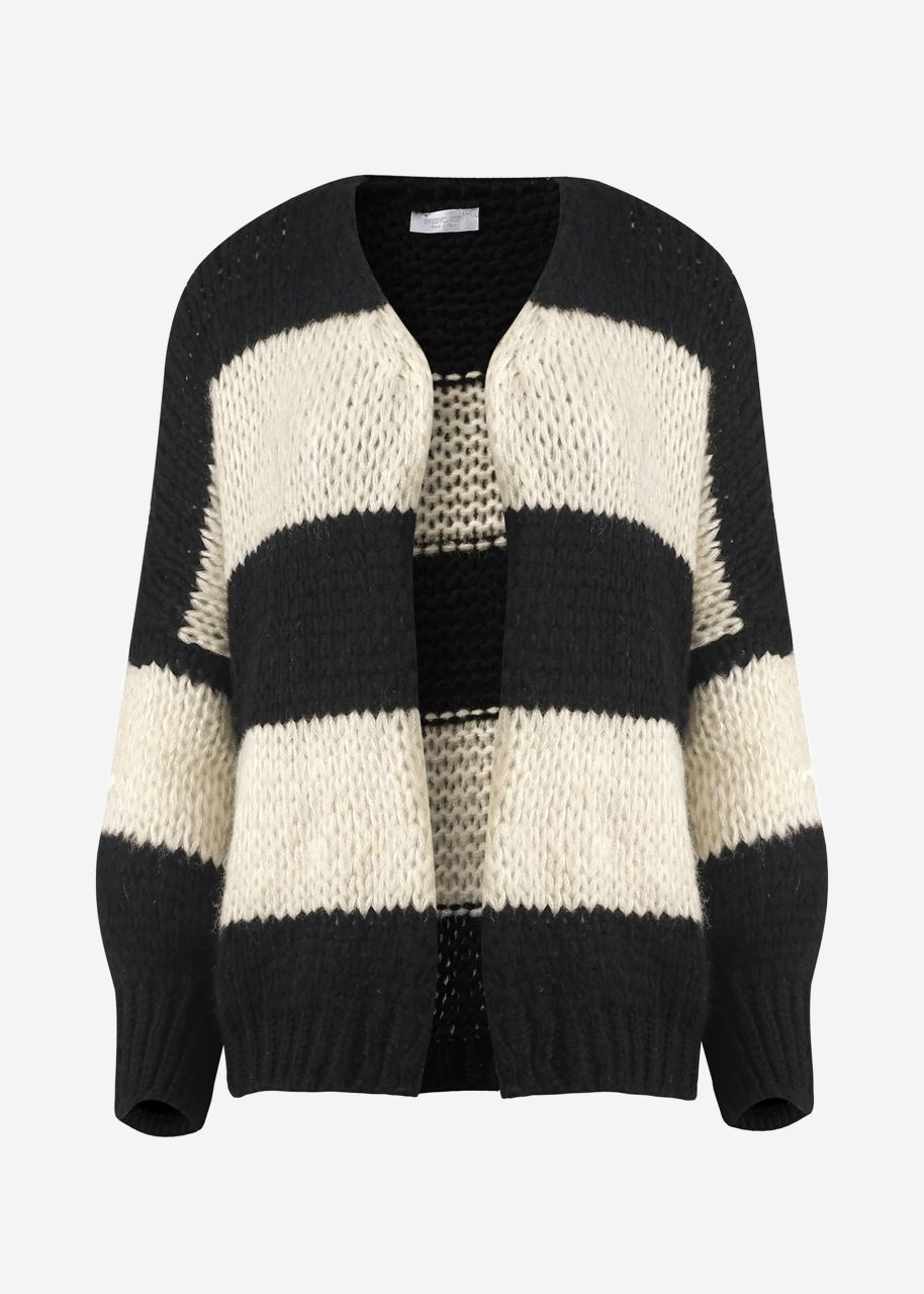 Gestreifter oversize Cardigan - schwarz-offwhite