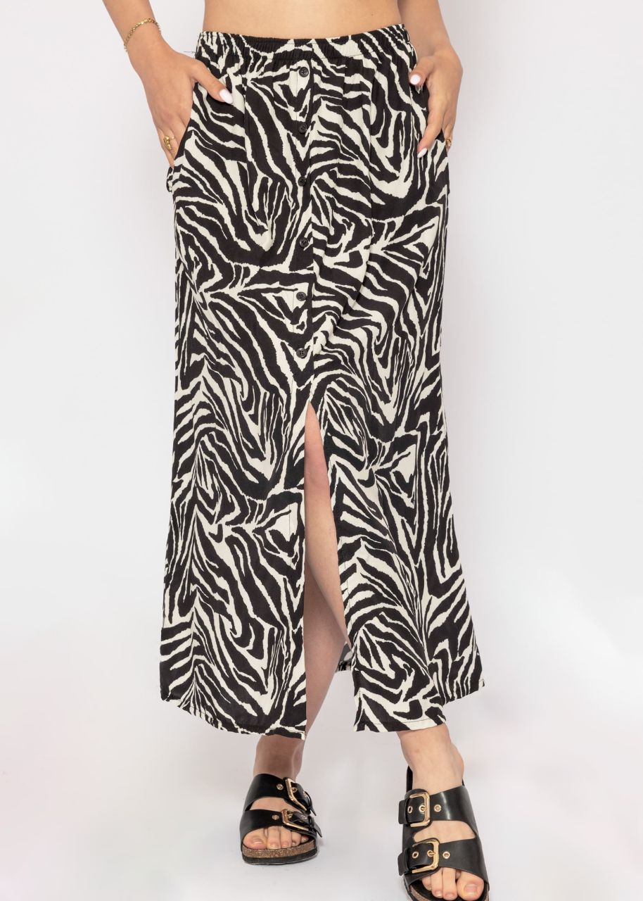 Langer Rock mit Zebra-Print - schwarz-offwhite