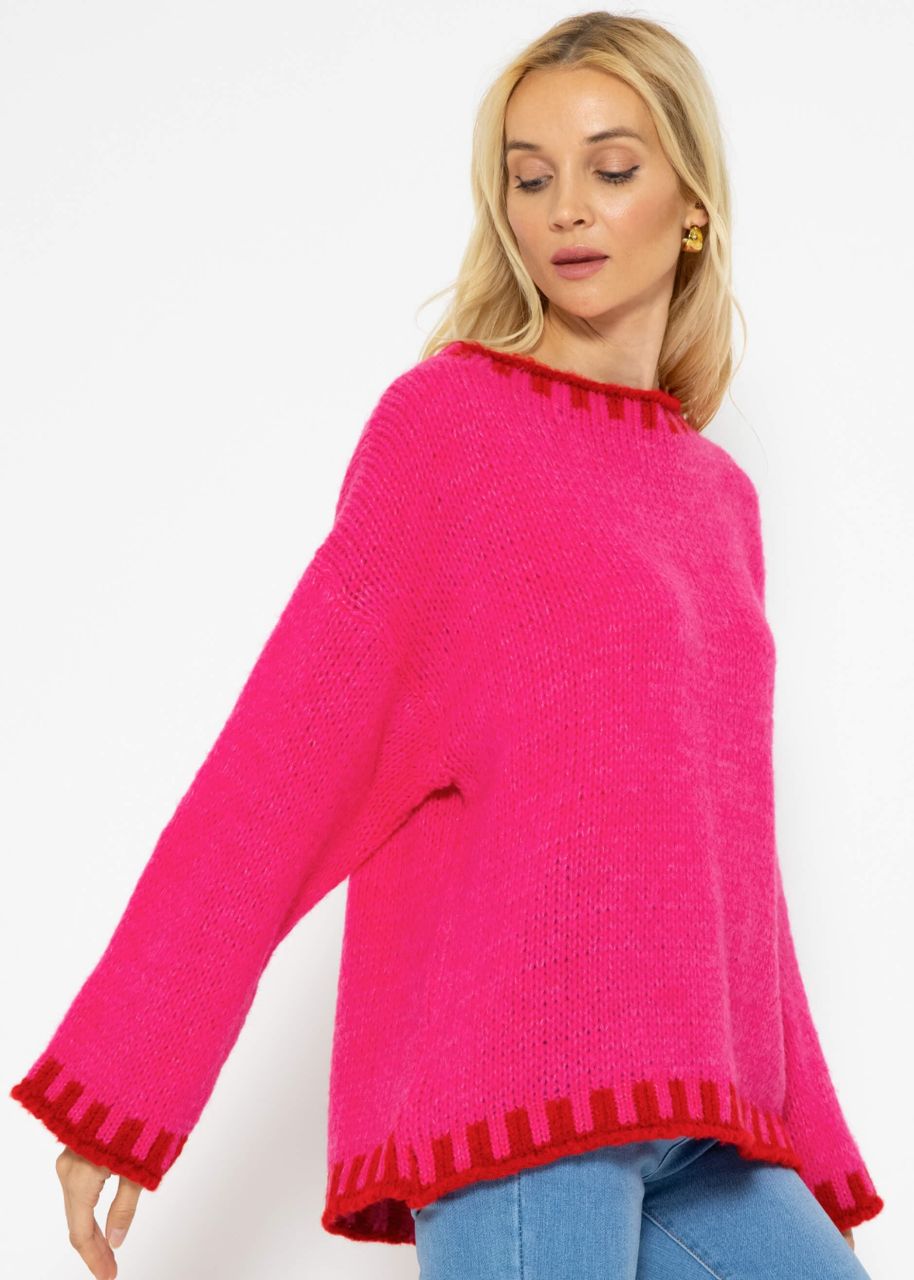 Pullover mit rotfarbenen Details - pink