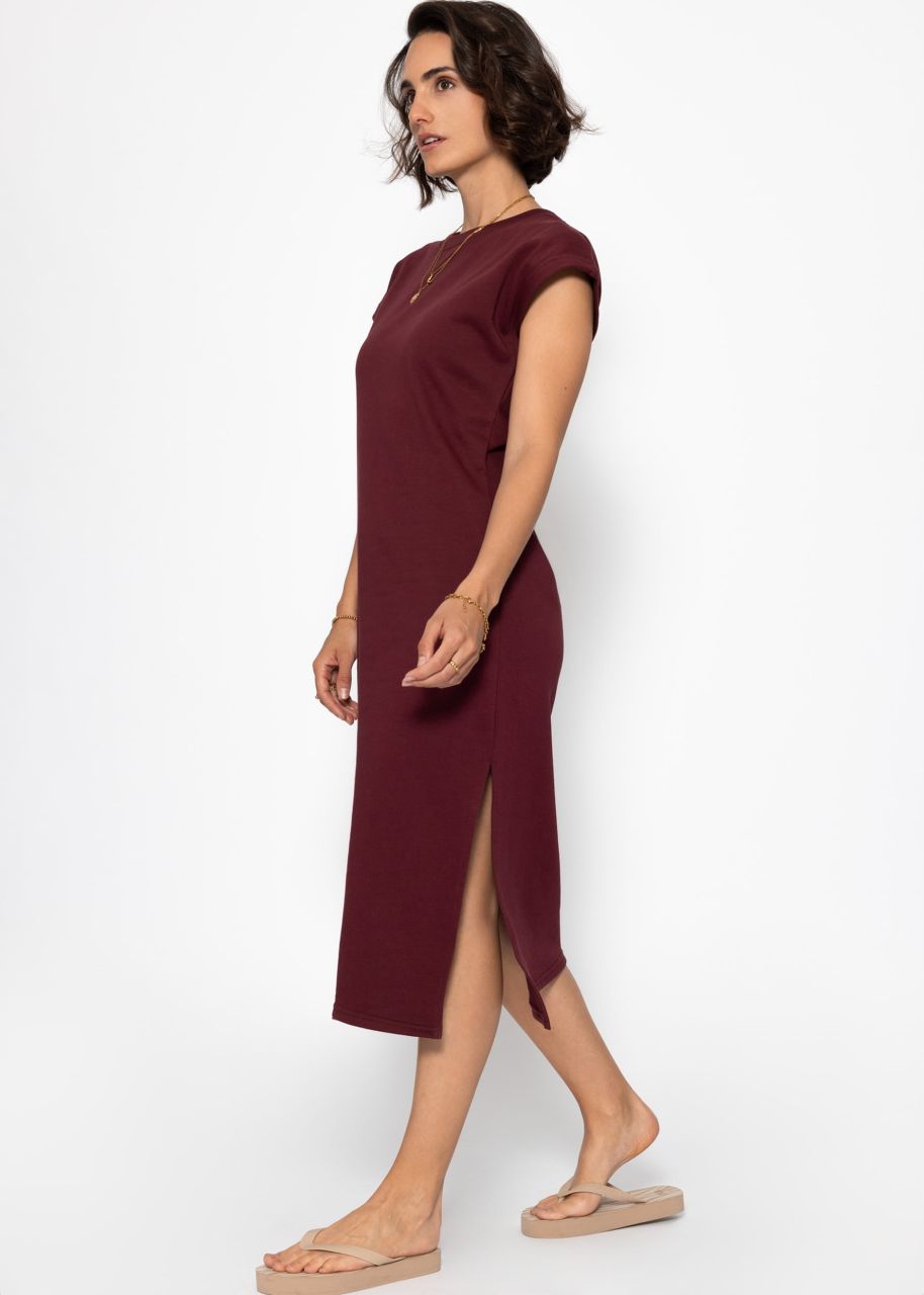 Langes Sweatkleid mit Schlitz - burgundy