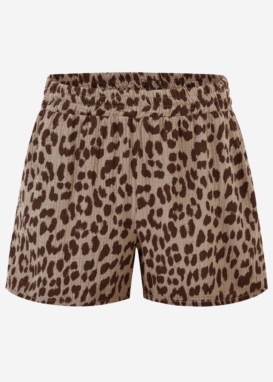 Musselin Shorts mit Leo-Print - taupe