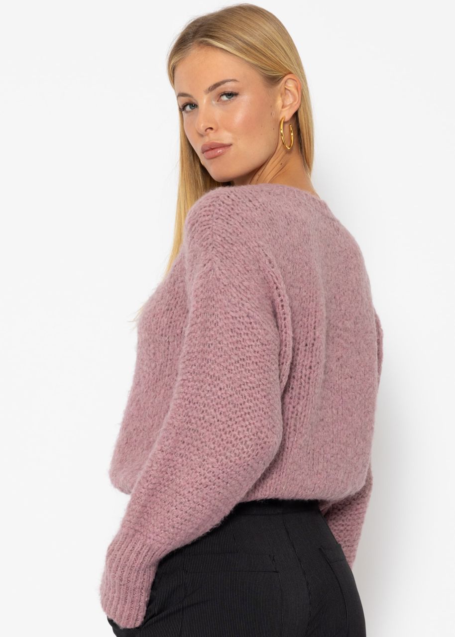 Oversize Pullover mit kontrastierendem Strickmuster - altrosa